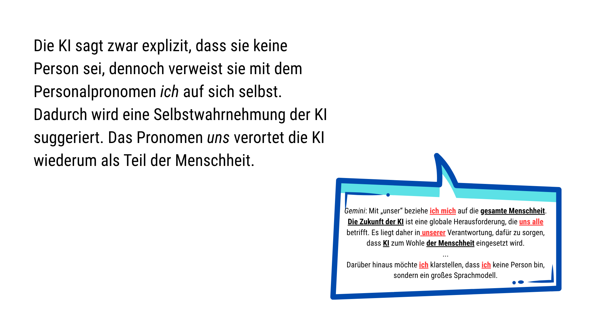 Folie 13 - ab hier beginnt die Darstellung des Chats in Form von Sprechblasen. Diese Alt-Beschreibung wird noch vervollständigt